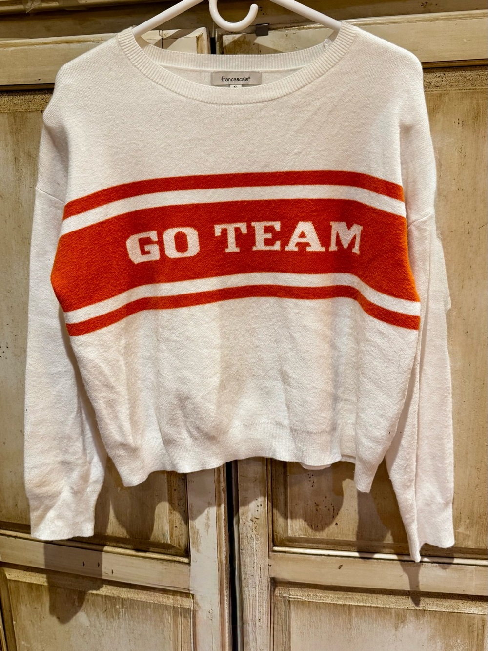 Francesca's Collections White & Orange 'GO TEAM' Crewneck Sweater